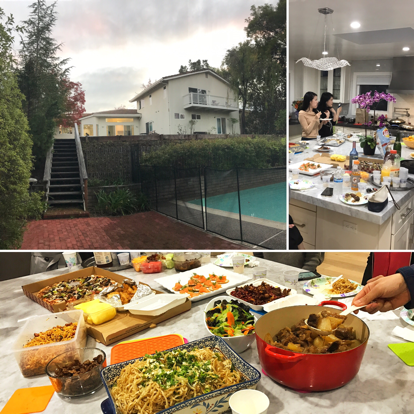 图为Michelle学姐新家以及大家各自准备的美味佳肴